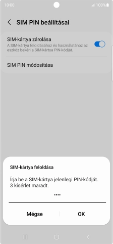 Írd be a PIN-kódot, és válaszd az OK lehetőséget.