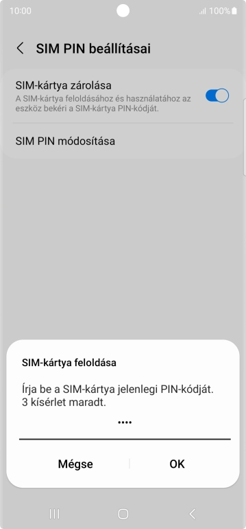 Írd be a PIN-kódot, és válaszd az OK lehetőséget.