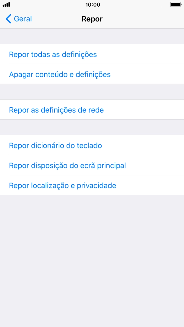 Prima Repor todas as definições.