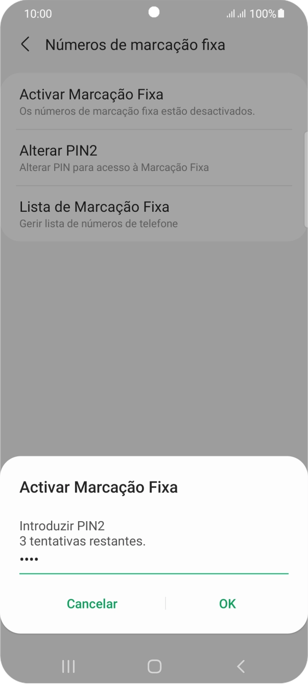 Introduza o código PIN2 e prima OK.