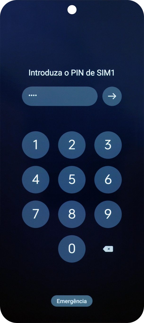 Se o cartão SIM estiver bloqueado, deve introduzir o seu código PIN e premir a seta para a direita.