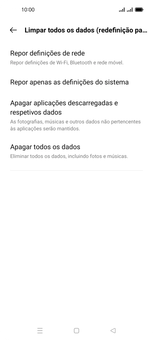 Prima Apagar todos os dados.