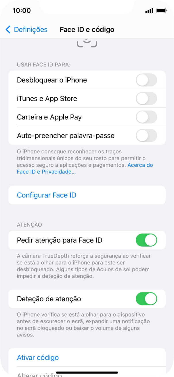 Prima Ativar código e introduza um código de bloqueio do telefone à escolha duas vezes de seguida.