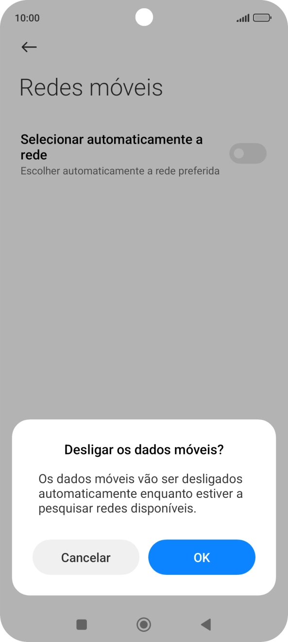 Prima OK e aguarde enquanto o telefone procura as redes.
