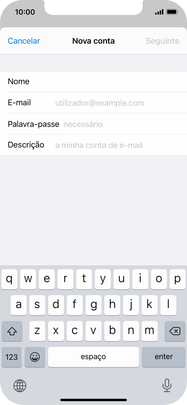 Prima E-mail e introduza o seu endereço de e-mail Vodafone.