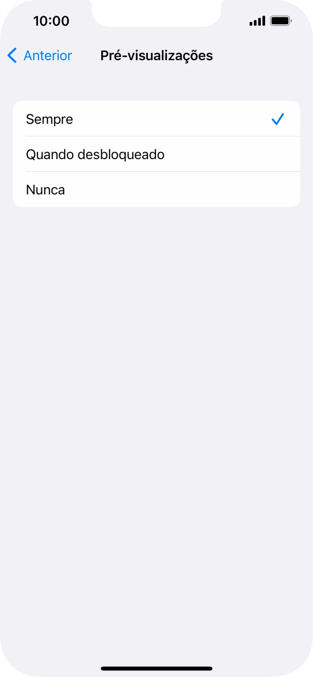 Para escolher a pré-visualização de notificações no ecrã bloqueado, prima Sempre.