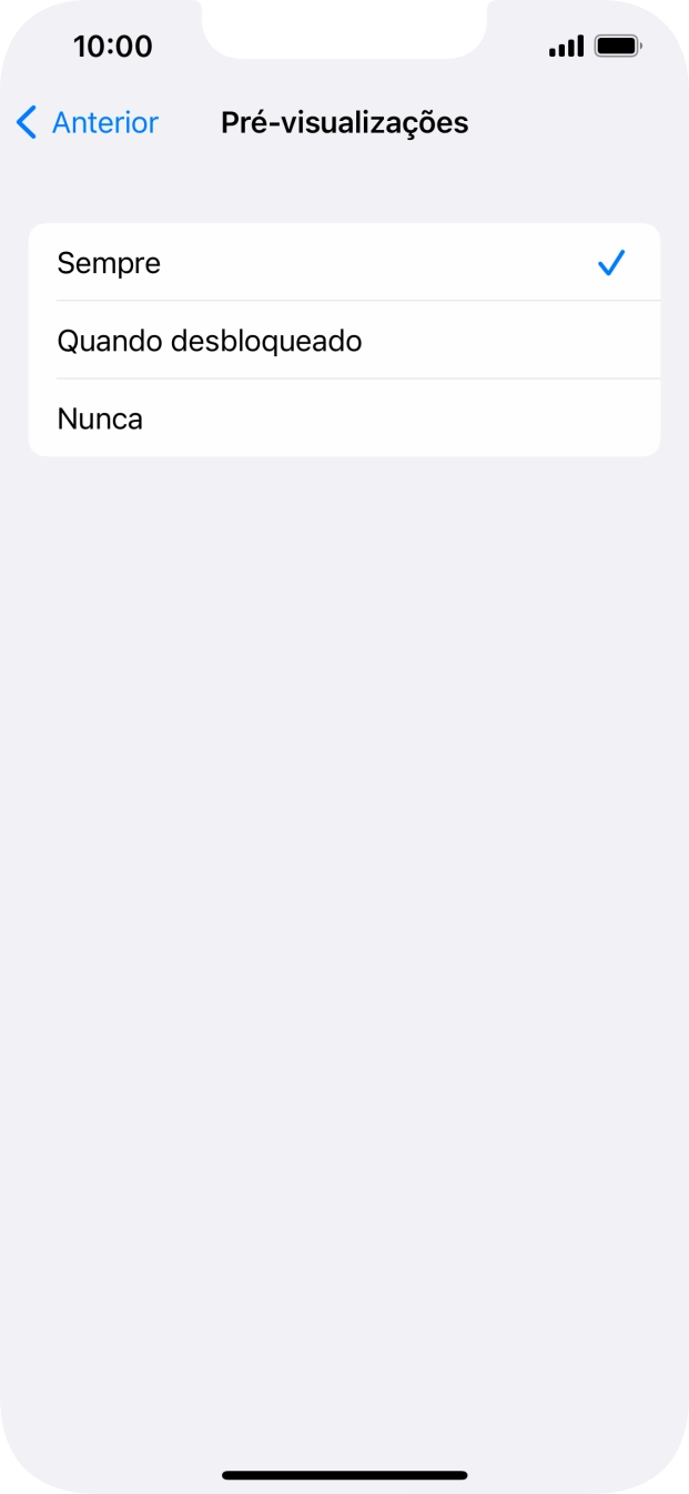 Para escolher a pré-visualização de notificações no ecrã bloqueado, prima Sempre.