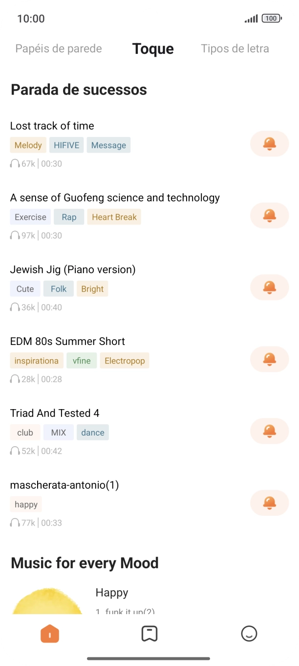 Prima os tons de toque pretendidos para os ouvir.