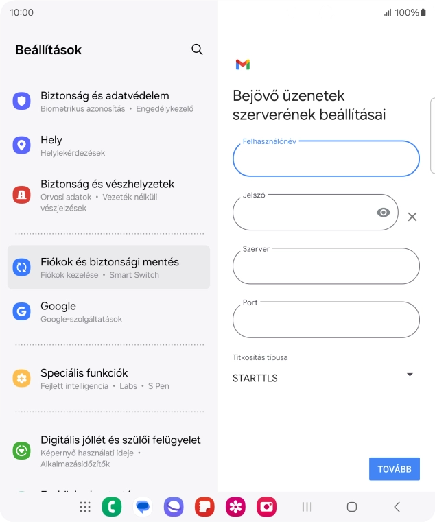 Kattints a „Szerver” alatti mezőre, és írd be az e-mail szolgáltatód bejövő szerverének a nevét.