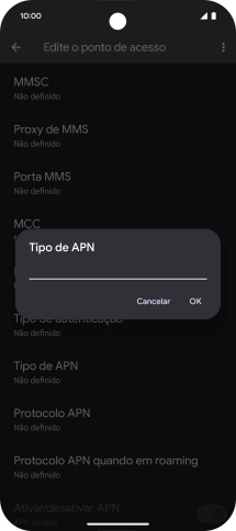 Introduza default e prima OK.