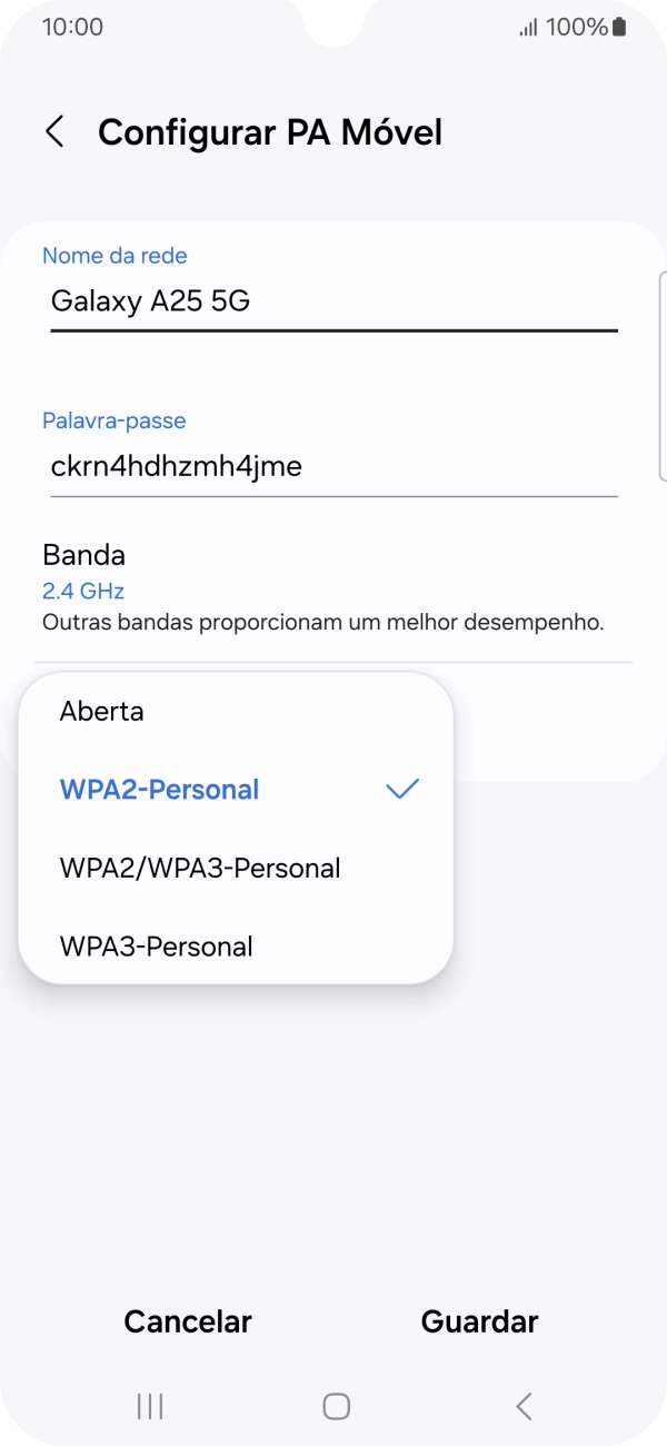 Prima WPA3-Personal para proteger o hotspot Wi-Fi com uma password.