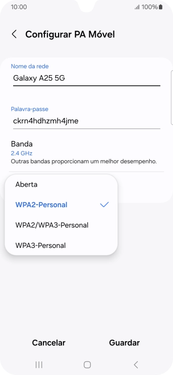 Prima WPA3-Personal para proteger o hotspot Wi-Fi com uma password.