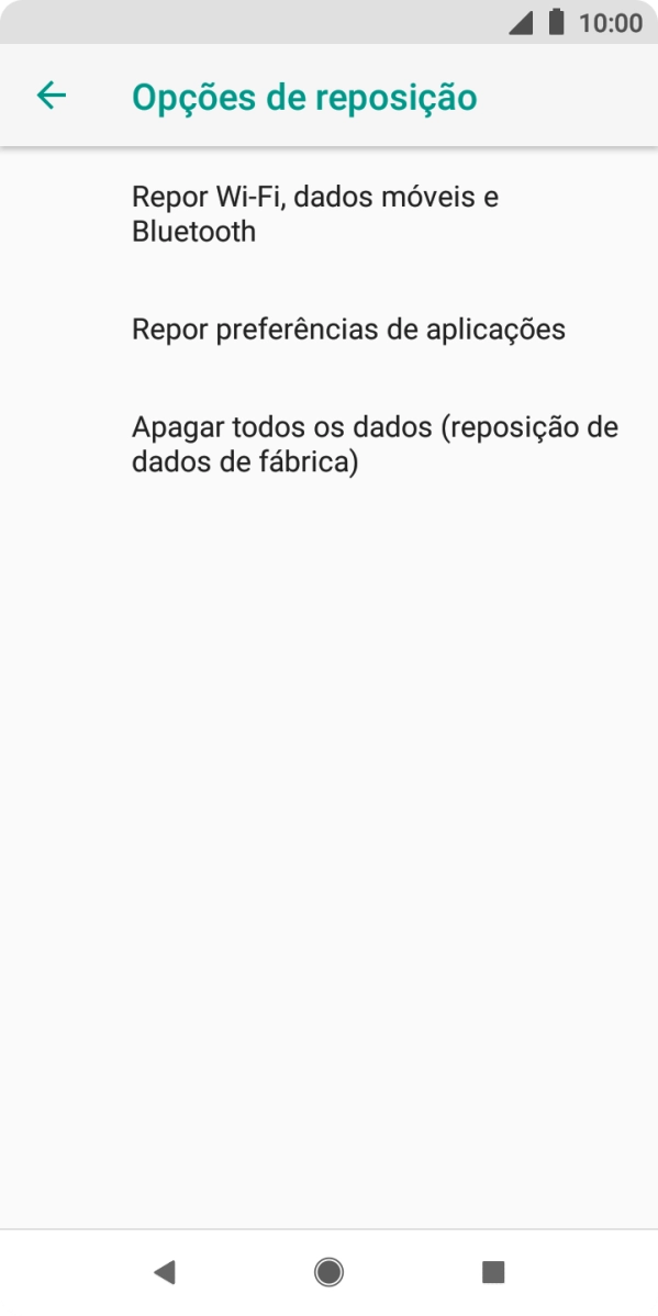 Prima Apagar todos os dados (reposição de dados de fábrica).