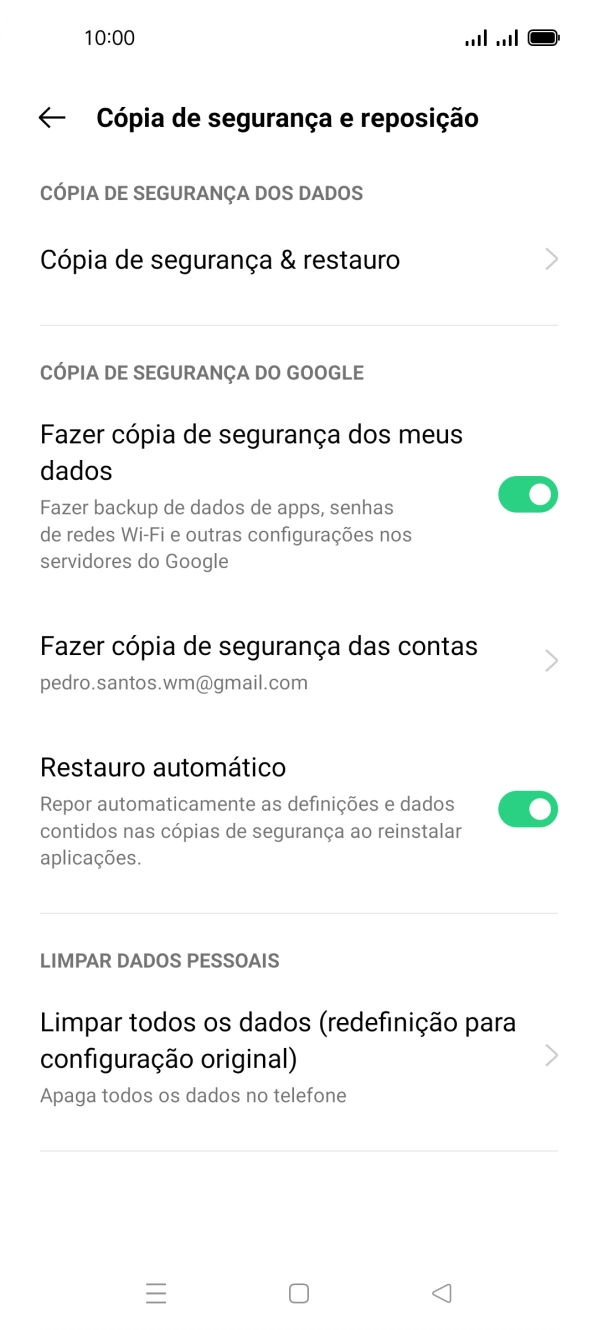 Prima Limpar todos os dados (redefinição para configuração original).