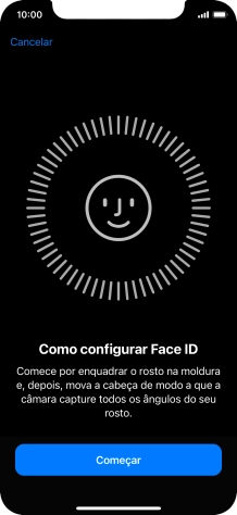 Prima Começar e siga as indicações no ecrã para estabelecer um código de reconhecimento facial (Face ID).