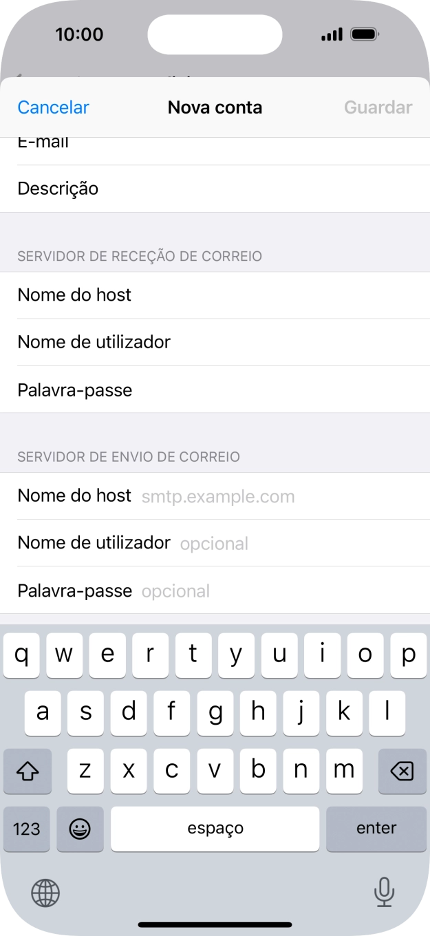 Prima Nome do host e insira smtp.vodafone.pt.