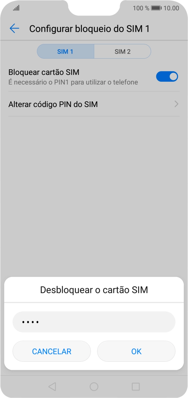 Introduza o seu código PIN e prima OK.