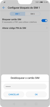 Introduza o seu código PIN e prima OK.