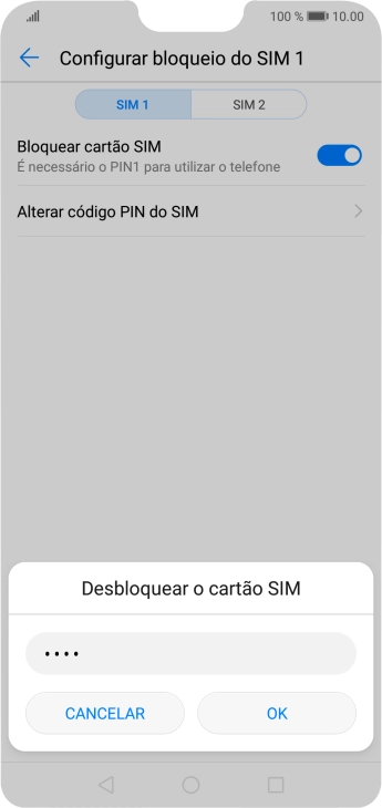 Introduza o seu código PIN e prima OK.