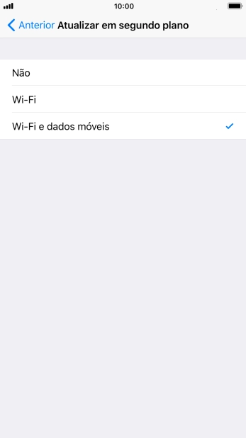 Para desativar a atualização de apps em segundo plano, prima Não.