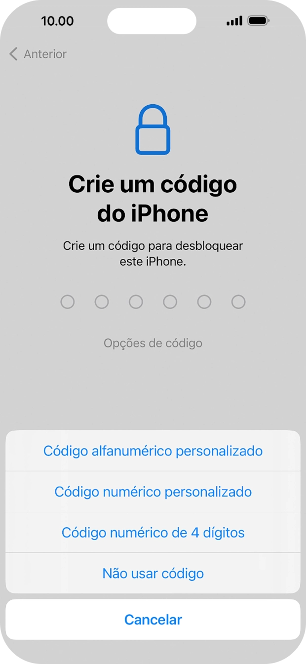 Siga as indicações no ecrã para ativar a utilização do código de bloqueio do telefone ou prima Não usar código.