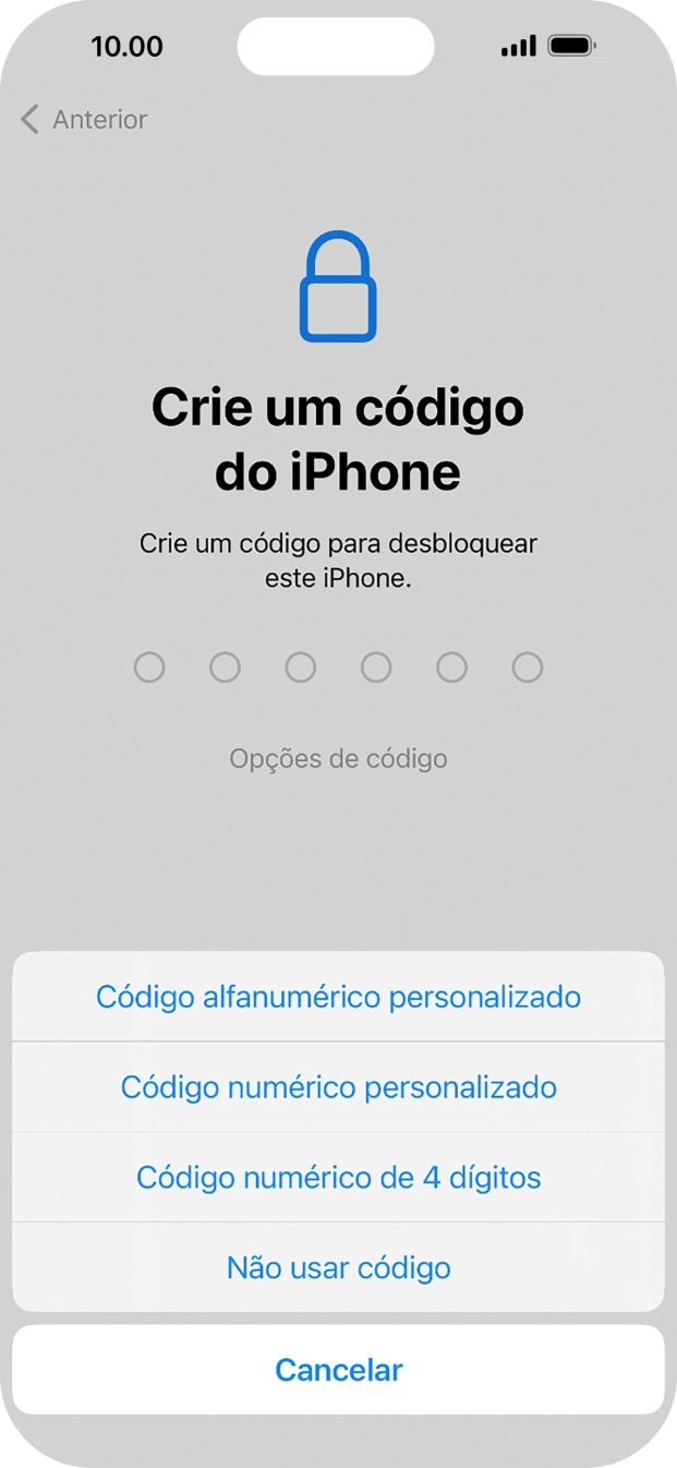 Siga as indicações no ecrã para ativar a utilização do código de bloqueio do telefone ou prima Não usar código.
