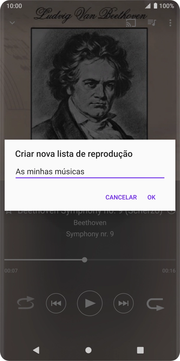 Introduza o nome pretendido para a lista de reprodução e prima OK.
