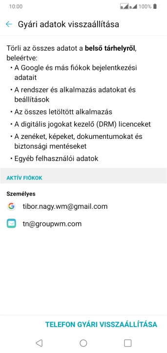 Válaszd a TELEFON GYÁRI VISSZAÁLLÍTÁSA lehetőséget.