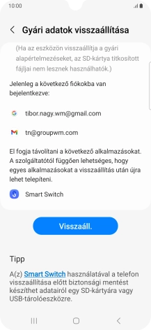 Válaszd a Visszaáll. lehetőséget.