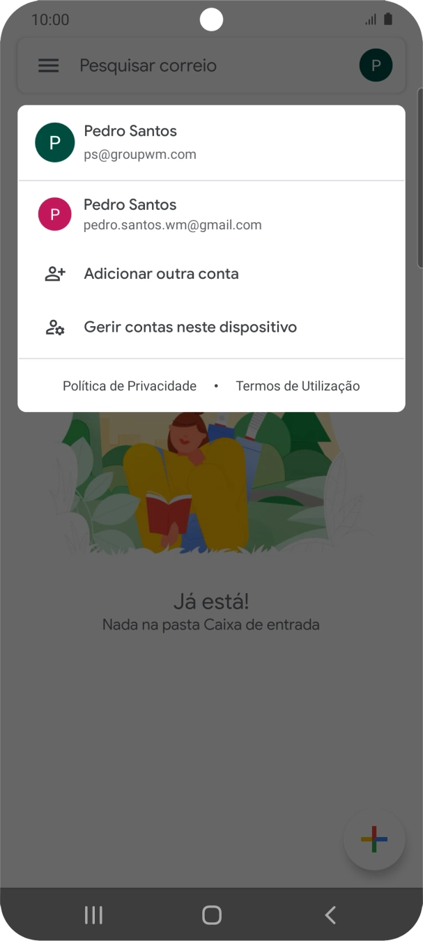 Prima a conta de e-mail pretendida.