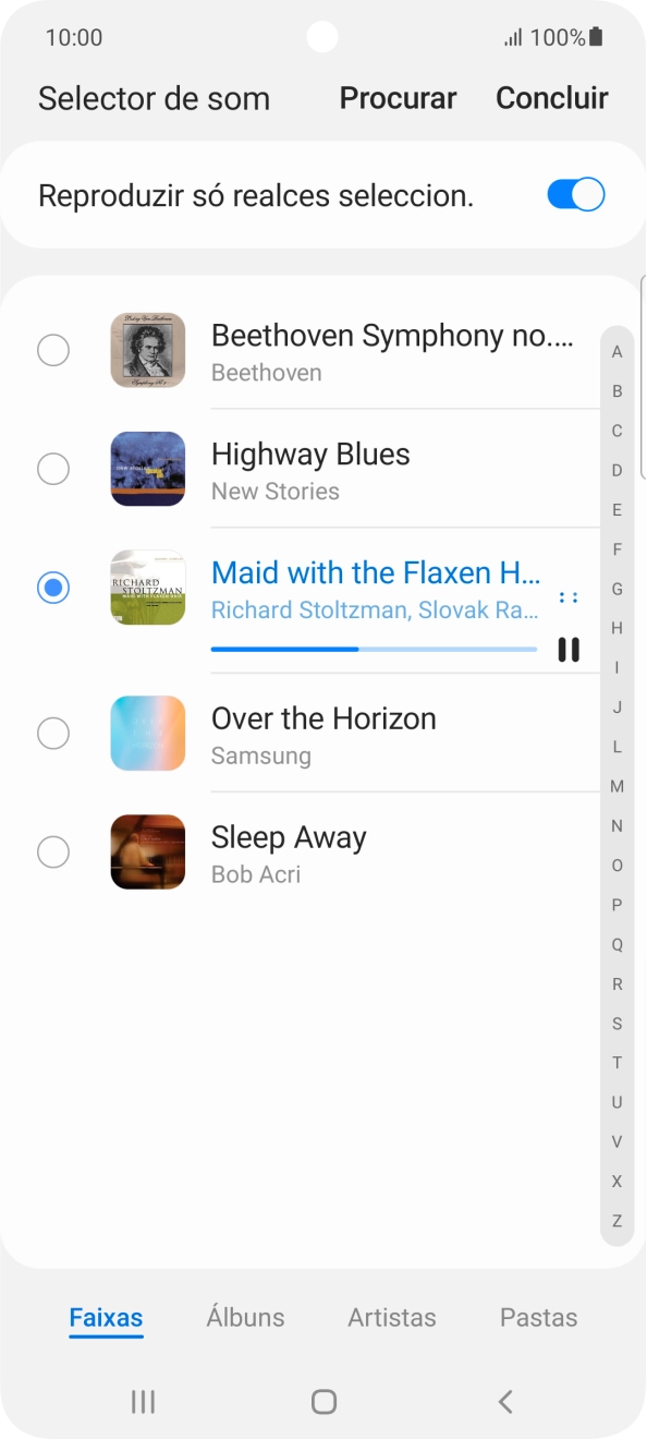 Quando tiver encontrado o tom de toque que pretende, prima Concluir.