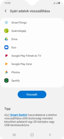 Válaszd a Visszaáll. lehetőséget.