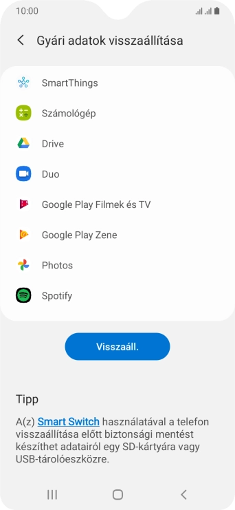 Válaszd a Visszaáll. lehetőséget.
