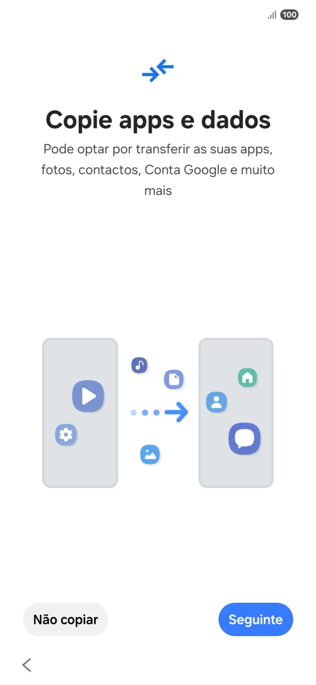 É possível transferir conteúdo de outro telefone quando o telefone for ativado antes da primeira utilização e quando o telefone tiver sido reiniciado. Quando esta imagem for mostrada no ecrã, o telefone está pronto para transferir conteúdo de outro telefone.