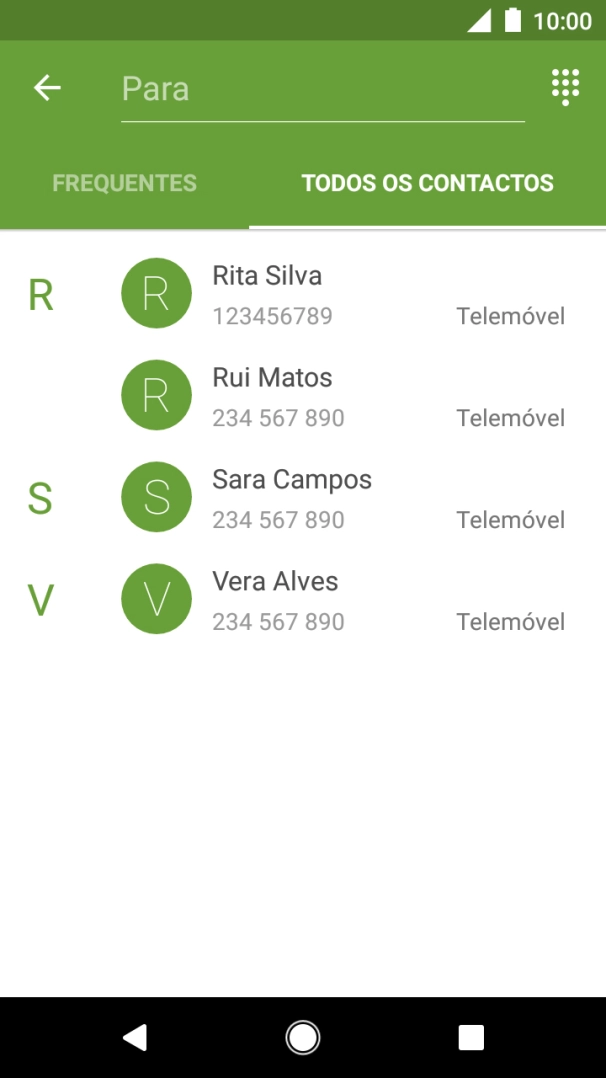 Prima a caixa de pesquisa e introduza as primeiras letras do nome do destinatário.