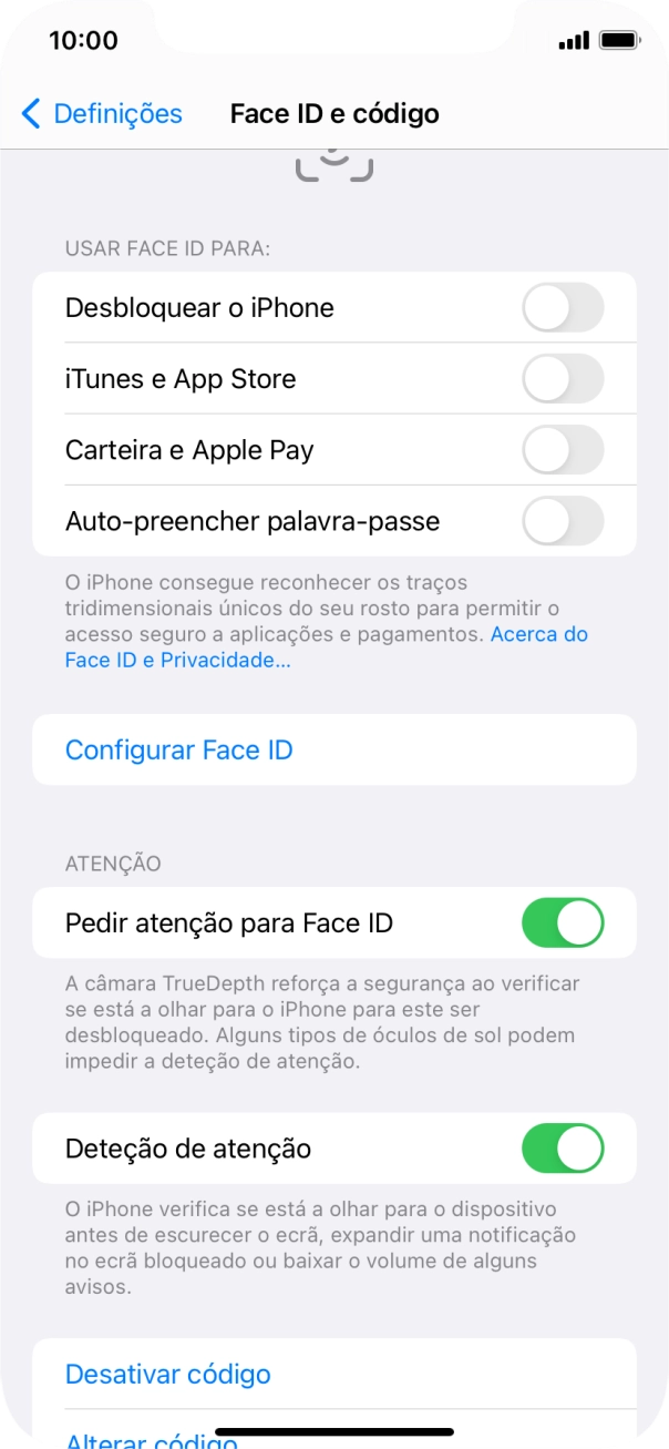 Prima Desativar código, e introduza o código de bloqueio.