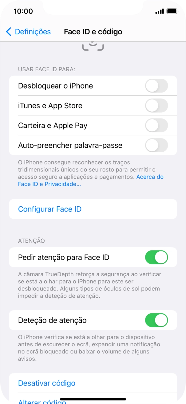 Prima Desativar código, e introduza o código de bloqueio.