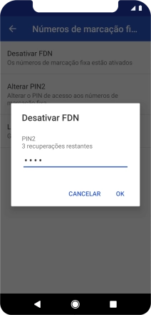 Introduza o código PIN2 e prima OK.