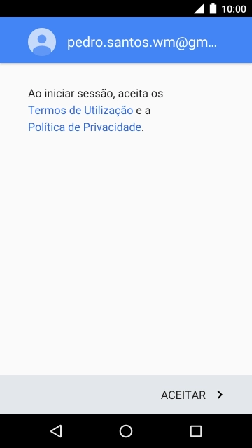 Prima ACEITAR e siga as indicações no ecrã para escolher as definições da conta Google.