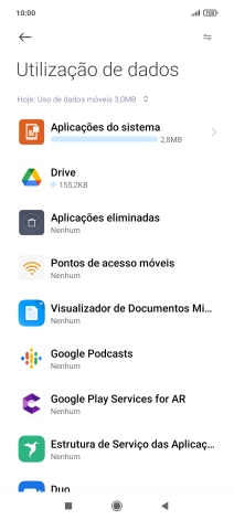 O consumo de dados de cada aplicação é mostrado sob o nome da aplicação.