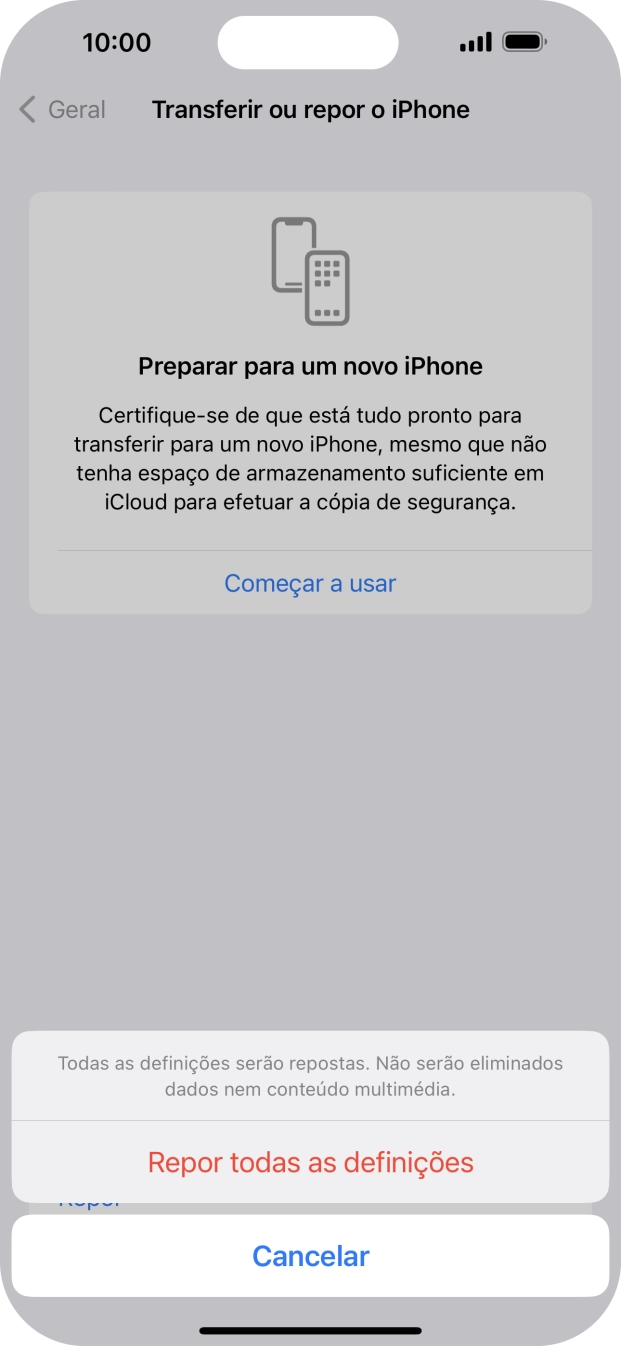 Prima Repor todas as definições.