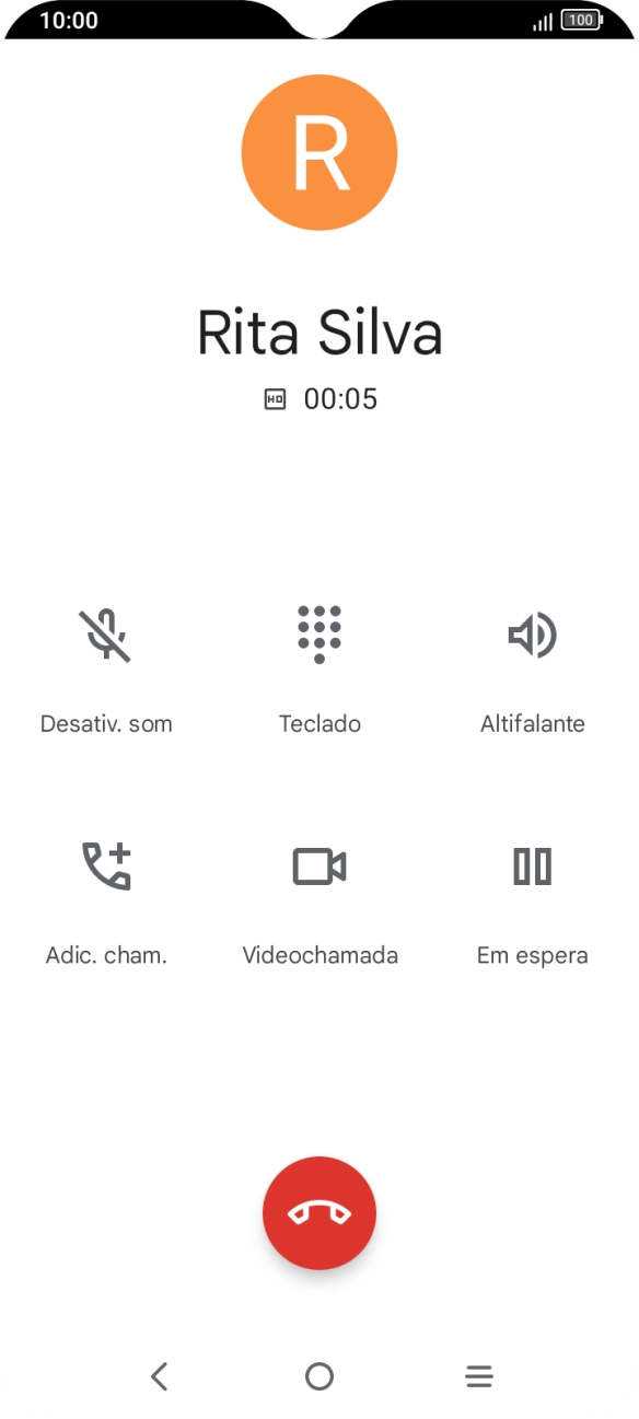 Prima o ícone para terminar a chamada.
