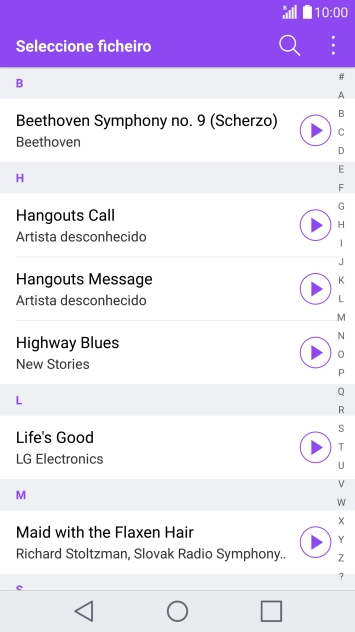 Prima o ícone de reprodução junto dos tons de toque para os ouvir.