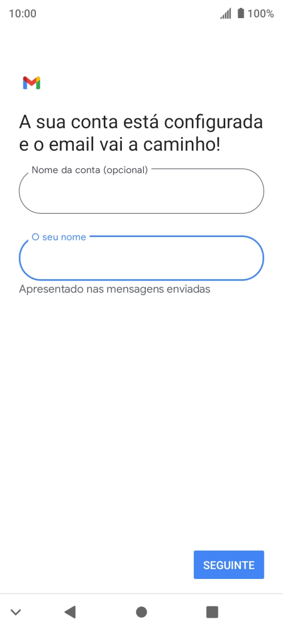 Introduza o nome de remetente e prima SEGUINTE.