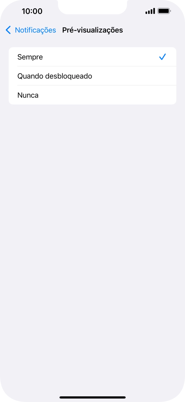 Para escolher a pré-visualização de notificações no ecrã bloqueado, prima Sempre.