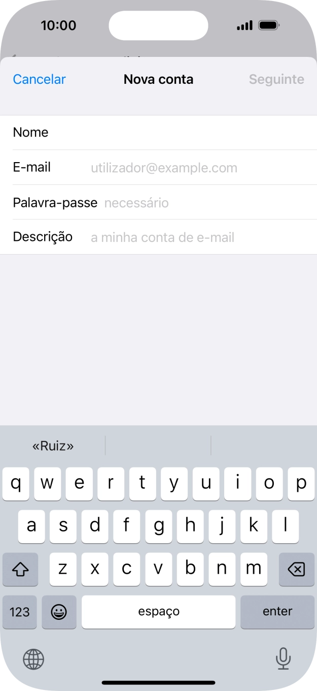 Prima E-mail e introduza o seu endereço de e-mail Vodafone.