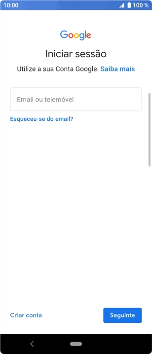 Se não tiver uma conta Google, prima Criar conta e siga as indicações no ecrã para criar uma conta.