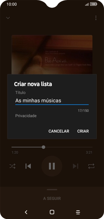 Introduza o nome pretendido para a lista de reprodução e prima CRIAR.