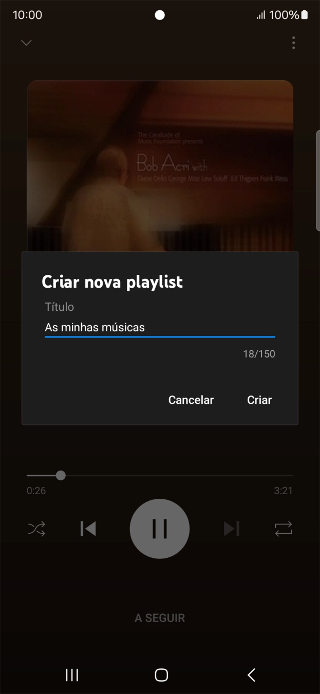 Introduza o nome pretendido para a lista de reprodução e prima Criar.