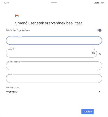Kattints a „Jelszó” alatti mezőre, és írd be az e-mail szolgáltatód kimenő szerverének jelszavát.